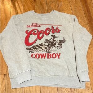 Coors Cowboy Graphic Women's Crewneck Sweater - Gray and Red